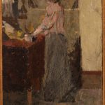 FVR - EV - huile - Femme debout devant sa coiffeuse