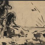 FVR - KXR - dessin - baigneuse en bord de mer au crepuscule