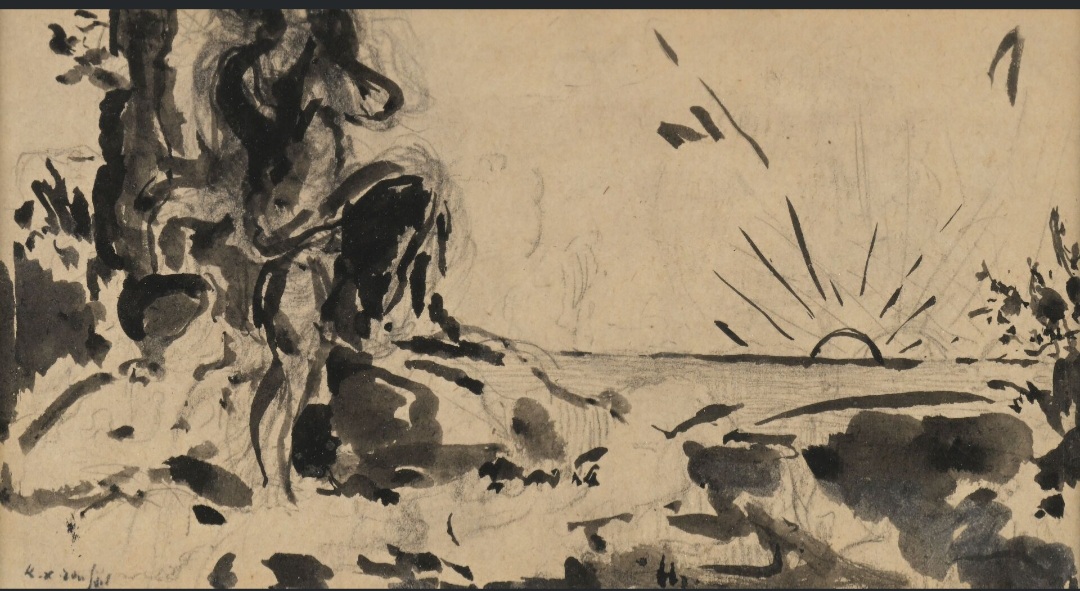 FVR - KXR - dessin - baigneuse en bord de mer au crepuscule