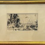 FVR - KXR - dessin - baigneuse en bord de mer au crepuscule - encadre