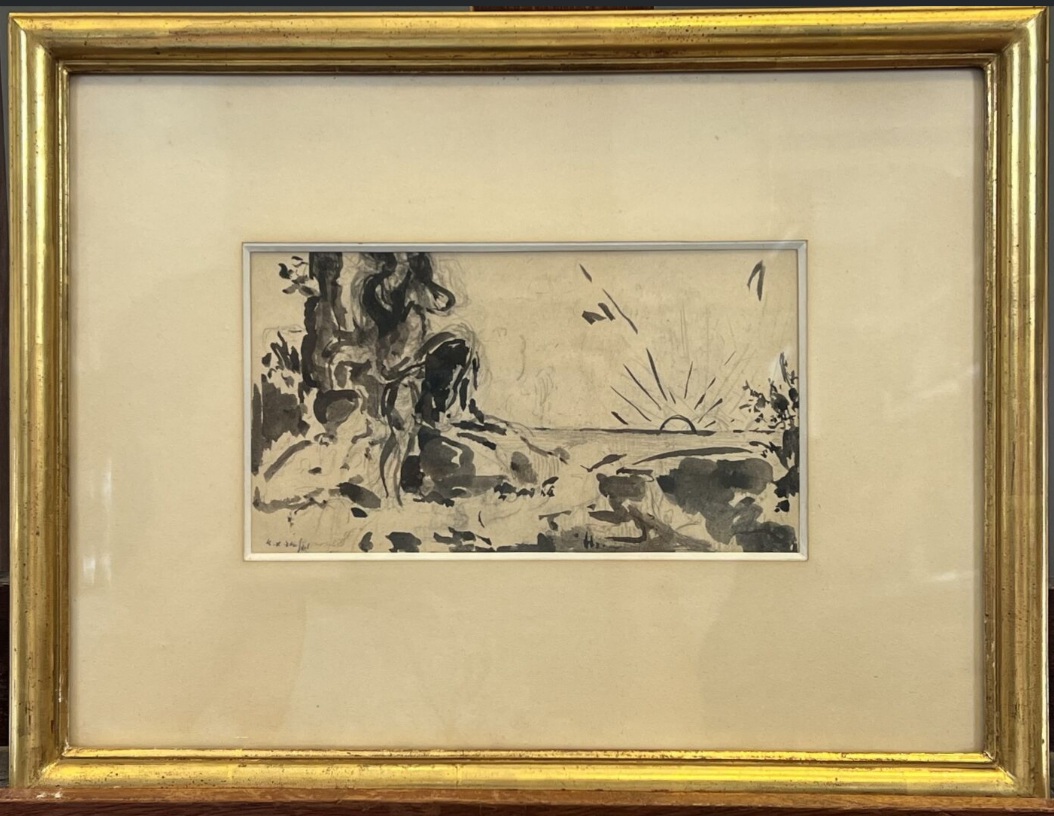 FVR - KXR - dessin - baigneuse en bord de mer au crepuscule - encadre