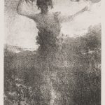 FVR-KXR-litho-Femme marchant les bras en l’air tenant une écharpe