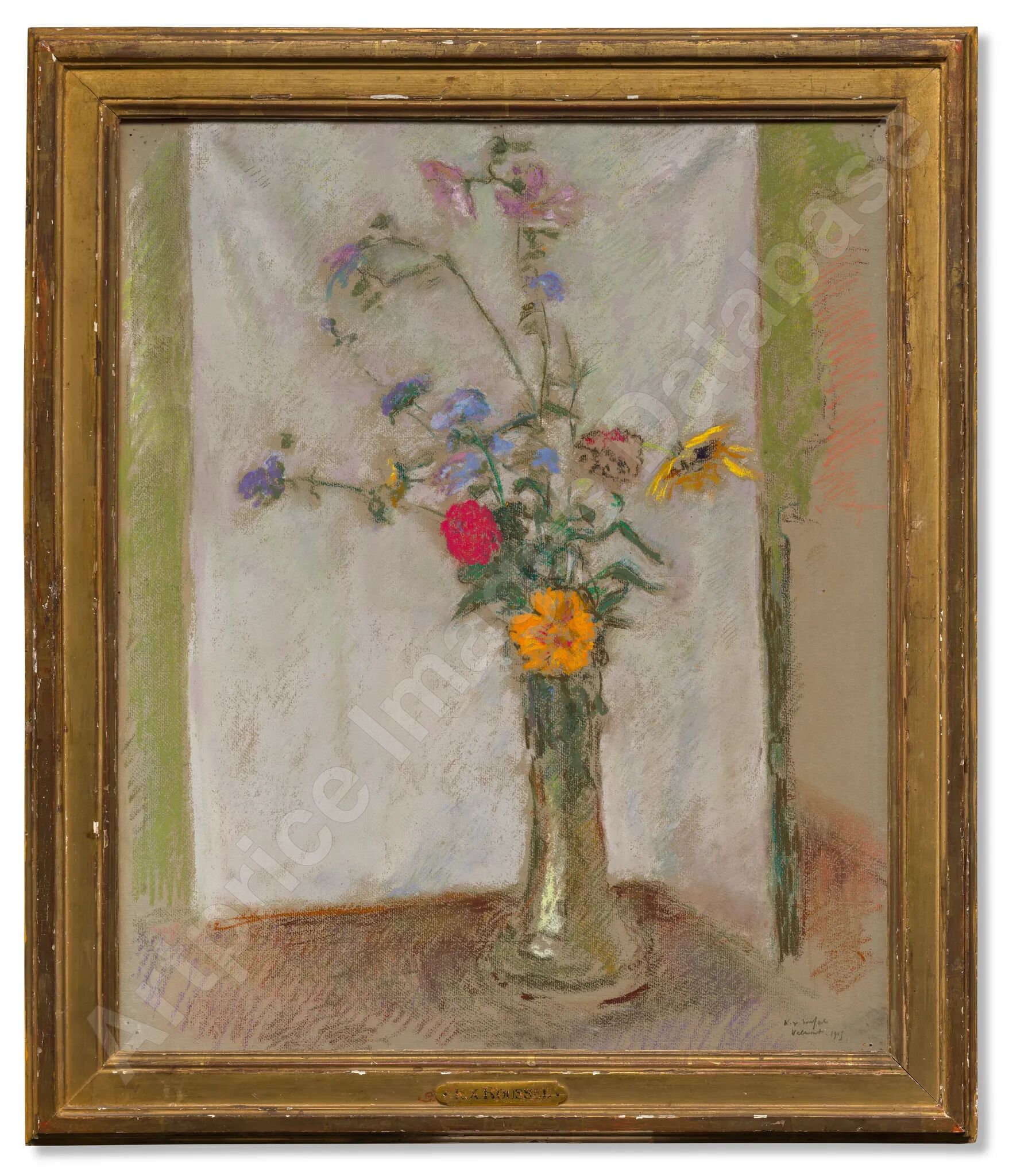 FVR-KXR-pastel- bouquet de fleurs dans un vase bulbe-encadre