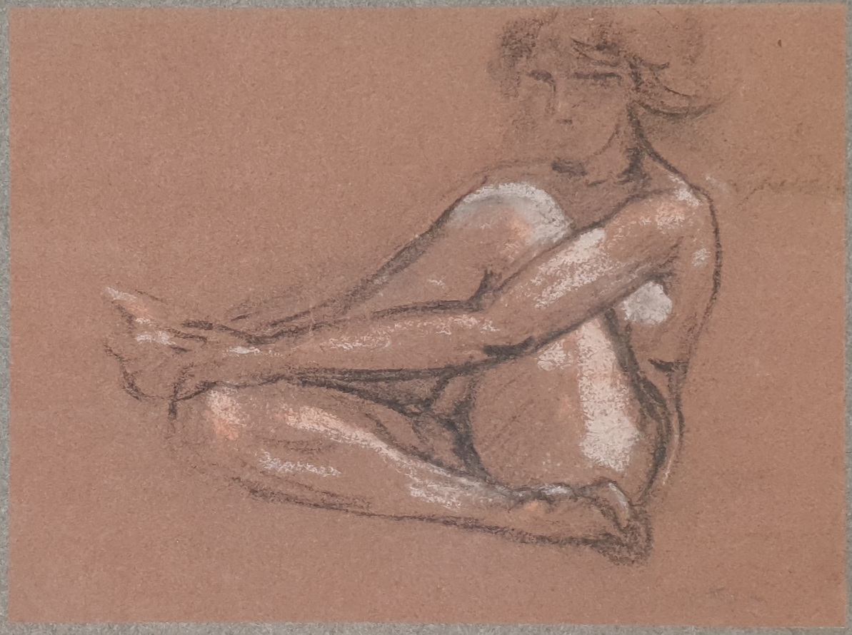 FVR KXR - pastel - femme accroupie se tenant le pied