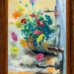 FVR PR - huile - Nature morte au bouquet de fleurs et aux sculptures à l antique encadre