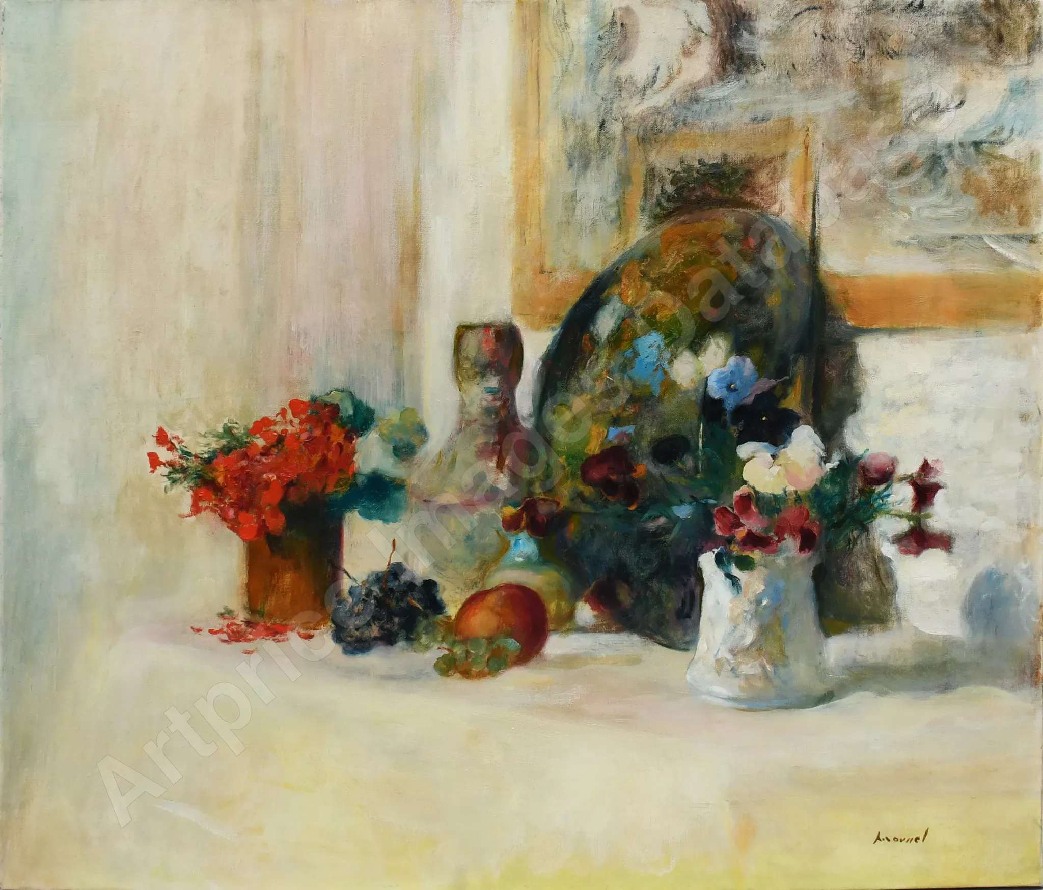 FVR-PR-huile-la palette de Ker Xavier Roussel sur la cheminee dans l atelier