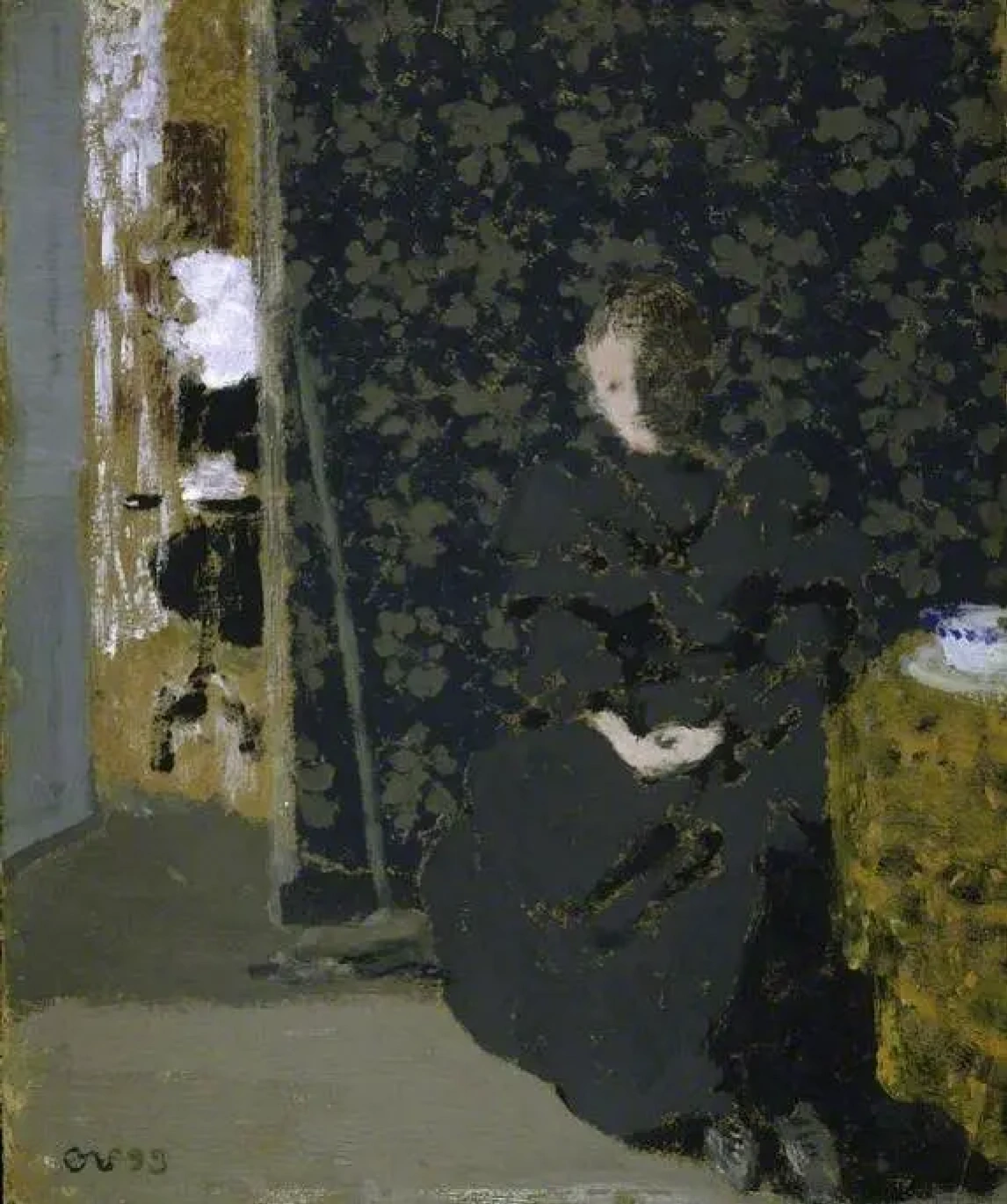 FVR EV - colle - La sœur de l'artiste avec une tasse de café
