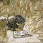 FVR EV - gouache - Femme lisant dans les roseaux à Saint‑Jacut