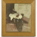 FVR - EV - huile - femme devant une table servie encadre