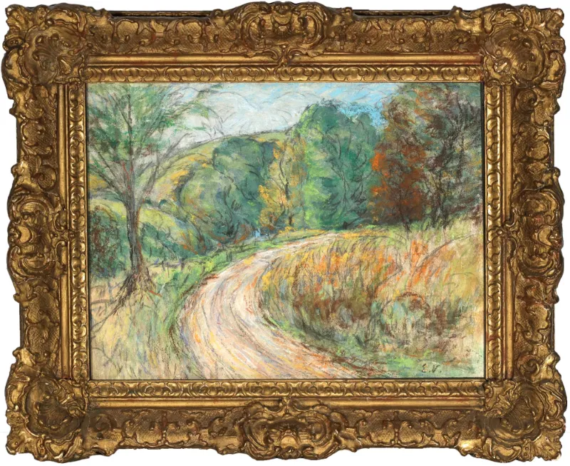 FVR EV - pastel - paysage , un chemin de campagne - encadre