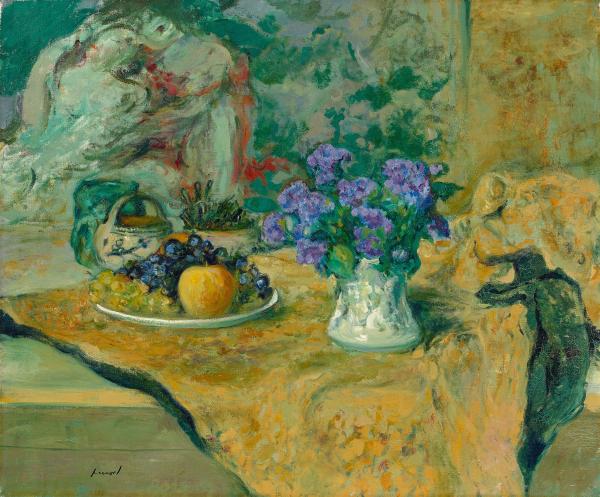 FVR - PR - huile nature morte aux fleurs et coupe