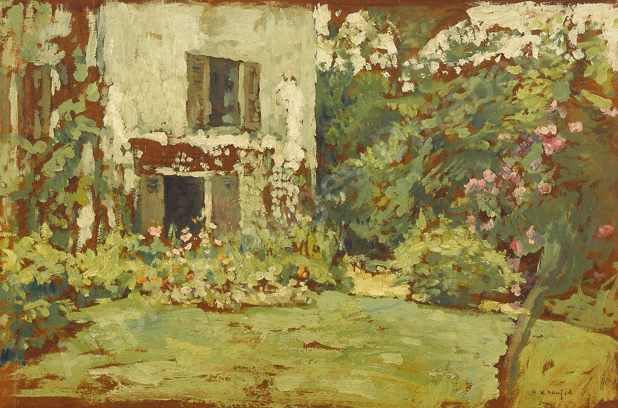 FVR - KXR - huile - A flowering cottage garden