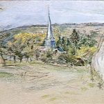 FVR KXR - pastel - paysage avec l eglise de l etang la ville